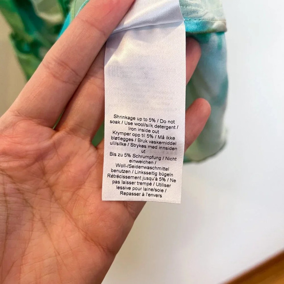 Ganni Silk Blend Green Watercolor Colorful Formal Satin Stretch Mini Dress 34/XS - Picture 9 of 11